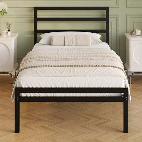 Lutown-Teen Metal Single Bed Frame with Headboard and Footboard | Fits 90 x 190 cm Mattress, Steel Slats Support, 26 cm Storage Space Underbed, Noise Free, Easy Assembly, Black