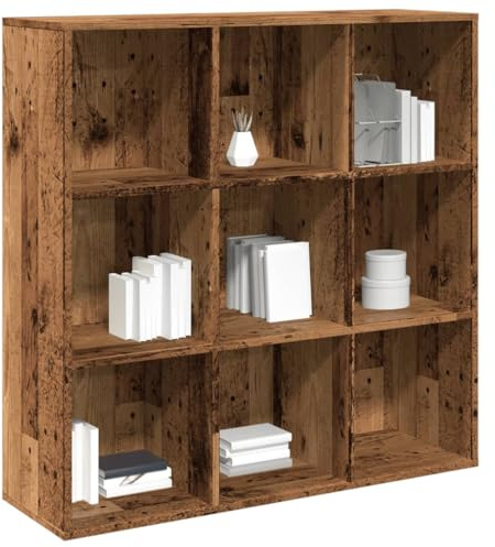 Owoxanthellate Bücherregal Altholz 98x29x97,5 cm Standregal mit 9 Fächern aus Holzwerkstoff Modernes Design Robuste & Langlebige Raumtrenner Regal für Living Room Schlafzimmer Büro