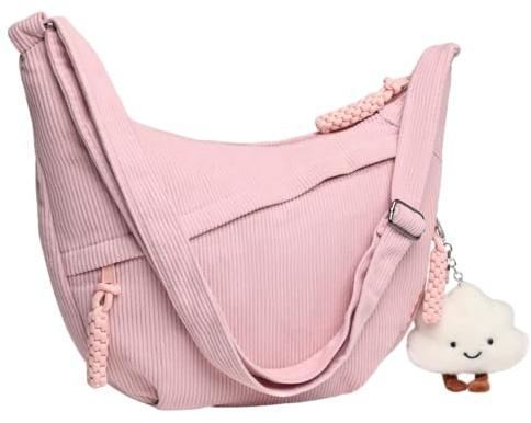 Micmores Umhängetasche Damen Crossbody Bag Cord Halbmond Tasche Moon Bag | Halbmond Schultertasche mit Reißverschluss, Verstellbarem Schultergurt & Baumwollfutter für Alltag, Arbeit, Reisen & Uni