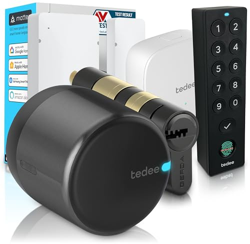 Tedee GO2 - Serratura intelligente in alluminio con WiFi, cilindro Exxo Smart, impronta digitale e sensore porta, sicurezza classe 6, accesso remoto e blocco automatico senza chiave | Alexa, Google