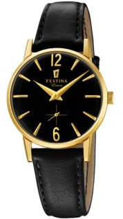Montre FESTINA pour Femme F20255/3 Special Prices Boîtier en Acier Inoxydable Doré Bracelet en Cuir Noir