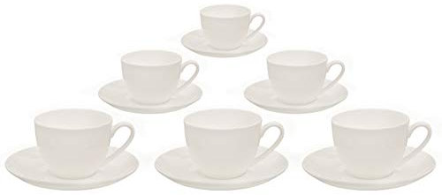 Buchensee Kaffeetassen Set aus Fine Bone China Porzellan. 6 Kaffeetassen je 210ml und 6 Unterteller in fein-cremigem Weiß.