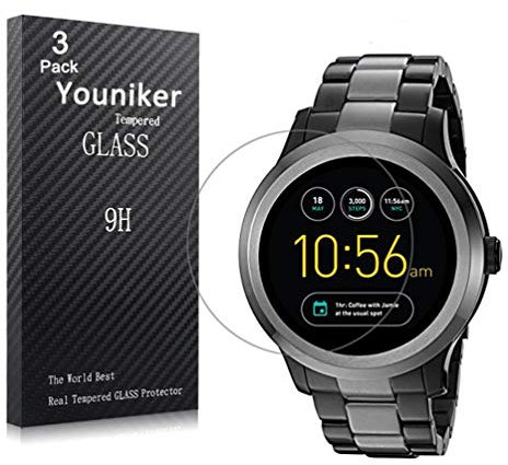 Youniker Lot de 3 Fossil Q Founder Gen 2 Protection écran en verre trempé, Fossil Q Founder Foils pour 2 nd Gen protection écran en verre Dureté 9H Anti-rayure Sans Bulles