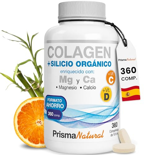 Colageno + Silicio Orgánico, Magnesio, Calcio, Vitamina C y D – 360 Comprimidos – Colageno con Magnesio Complemento Alimenticio – Apoyo a Huesos, Cartílagos, Piel y Músculos – Prisma Natural