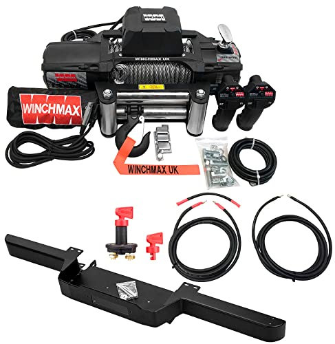 WINCHMAX 13,500lb (6,123kg) SL Series Military Grade 12v Electric Winch. 24m x 9.5mm Steel Rope, 3/8 Inch Hook. Bumper Compatible with Defender.