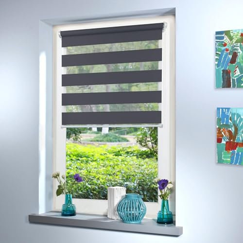 Doppelrollo nach Maß, Maßanfertigung Klemmfix nach Maß zum Klemmen ohne Bohren klemm Duo Rollo Rollo nach Maß, für Fenster und Türen, Klemmfix ohne Bohren (180cm Höhe x 70cm Breite/Granit)