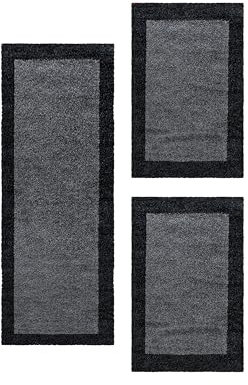 HomebyHome Bettumrandung Schlafzimmer 3 teilig Teppich Anthrazit - Waschbarer Bettumrandung Teppich Läufer Set Extra Flauschig Bettvorleger Schlafzimmer Bettset:2 St. 60x110 cm | 1 St. 80x250 cm