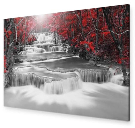 murando - Wandbilder XXL Wasserfall 120x80cm Vlies Leinwandbild Leinwand bilder 1 tlg Kunstdruck Wandbilder Wohnzimmer Wanddekoration Design Wand Bild - Natur Landschaft rot grau c-C-0257-b-b