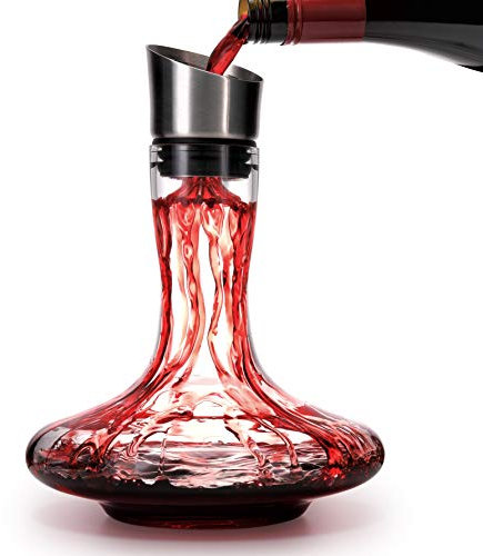 Decantador de vino con aireador integrado, jarra de vino, decantador de vino tinto, vidrio de cristal 100% sin plomo, aireador de mano para vino, regalo de vino, accesorios de vino (transparente,