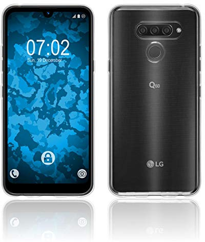PhoneNatic Case kompatibel mit LG Q60 - Crystal Clear Silikon Hülle transparent + 2 Schutzfolien