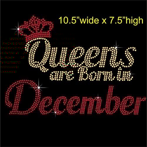 TShirt Showroom Queens are Born in December Birthday Hotfix Rhinestone Diamante Iron on Transfer Motif Applique