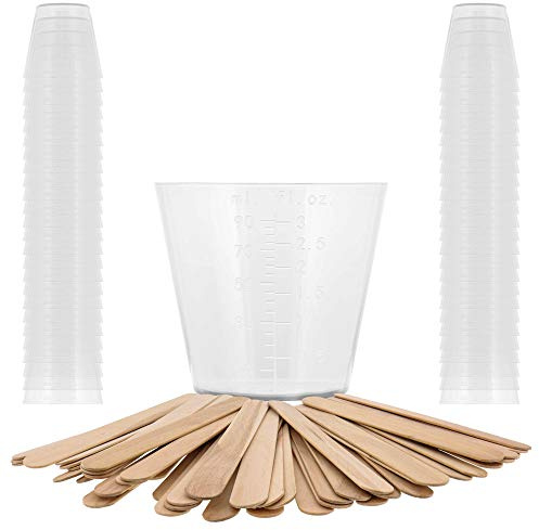 Pouring Masters 3 Oz (90 ml) Liquid Measuring Cups, 50 Pack with 25 Sticks
