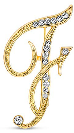 Bling Jewelry Großes Statement ABC Pave Crystal Cursive Script Monogramm Buchstaben Alphabet Initiale F Schal Anstecknadel Brosche Für Frauen Gelbgold Plattiert