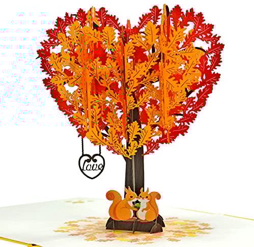 CUTPOPUP Squirrel - Eichhörnchen Paar Herz Baum Pop Up Jubiläumskarte Hochzeit Happy Anniversary Card Pop Up 3D Valentinstag Karten Geburtstagskarte für Frau Muttertag Überraschungsgeschenk DE