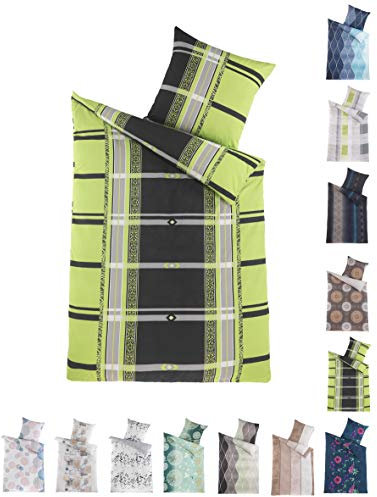BaSaTex Microfaser Bettwäsche Set | 100% Polyester Mikrofaser | 135x200 cm + 80x80 cm | Reißverschluss | Rainer Schwarz Grün