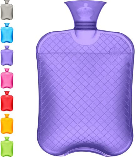 Qomfor Borsa Acqua Calda Premium - 1,8L Grande Capienza - Boule Acqua Calda PVC - Borsa dell'Acqua Calda per Alleviare il Dolore - Purple