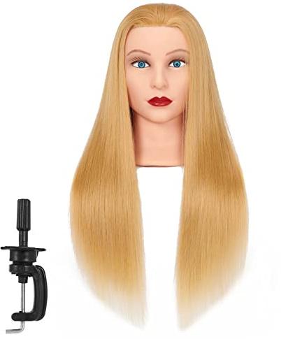 Traininghead 26-28'' Mannequin Hair Styling Manikin Training Head Cosmetology Doll Head Synthetic Fiber Hair with Clamp Holder