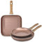 Gr8 Home 3 Piece Induction Rose Gold Non Stick Marble Pan Set Frying Fry Pan Griddle Grill Kitchen Cooking Cookware with Wooden Handle (Griddle Pan Not Induction)