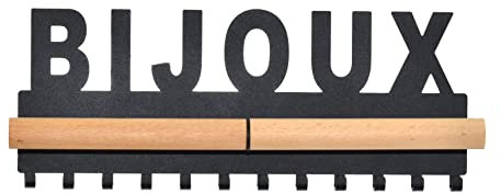 Galeara design Porte-bijoux mural en métal et bois avec inscription bijoux (Noir)