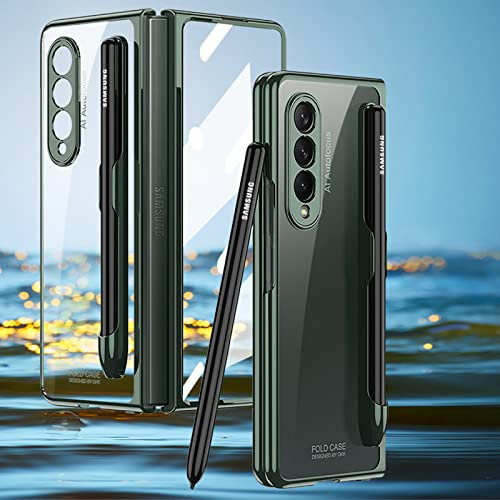 COQUE étui pour Samsung Galaxy Z Fold 3, Magnifique Transparente côté Brillant avec Fente pour Stylet, de téléphone Pliable pour Samsung Galaxy Z Fold 3-Vert