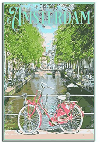 ZSEFV Amsterdam Niederlande Fahrrad Vintage Reise Poster Dekorative Poster Moderne Schlafzimmer Leinwand Kunst Poster Bild Malerei Poster Wanddekoration Kunst Geschenk