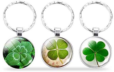 Mnixy 3 stück Kleeblatt Schlüsselanhänger vier kleeblatt schlüsselanhänger Glücksbringer grünes Blatt Natur Glück Holzanhänger mit Kleeblatt/Schlüssel Anhänger als Geschenk