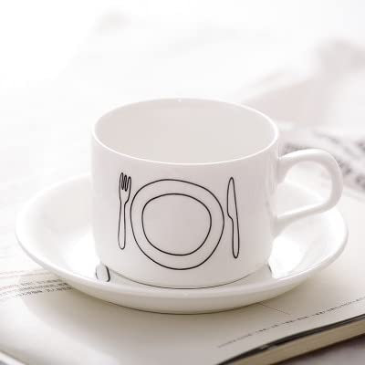 ZHANGWING Tazza di caffè Tazza di caffè con Manico Caffe Set di caffè in Ceramica Tazza di caffè e piattino (Capacity : (200ml, Color : Knife And Fork)