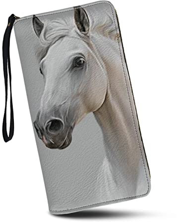SCRAWLGOD Magican Butterfly Geldbörsen für Frauen mit Reißverschluss, Kartenhalter, Clutch, PU-Leder, Lange Geldbörse, Weißes Pferd