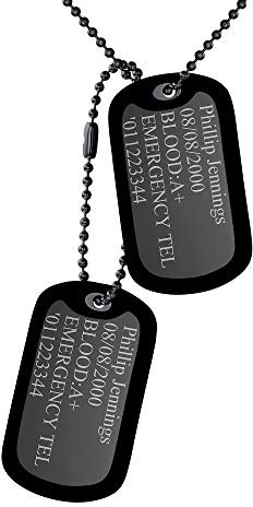 Custom4U Personalisierte 2x Dog Tag Anhänger für Herren Schwarz Erkennungsmarke mit eigener Gravur Edelstahl Dog tag Kette Schwarz Militär kette mit Anhänger Herren