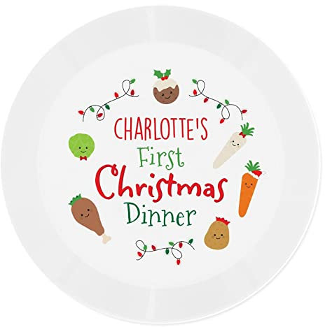 Personalised Children's Plastic Plate Drop Proof - 'First Christmas Dinner'