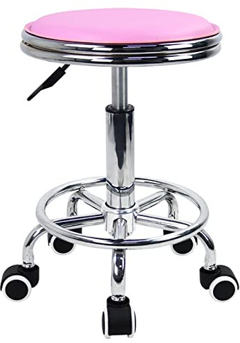 KKTONER Rollhocker Drehhocker höhenverstellbar mit Fußstütze aus PU Leder Rosa