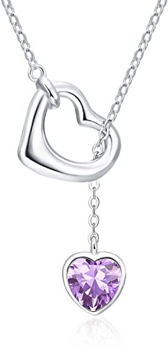 Qings Damen Alexandrit Geburtsstein Juni Kette Sterling Silber 925 Herz Anhänger Halskette mit Glänzendem Heart Zirkonia Geburtstag Weihnachten Muttertag Schmuck Geschenk für Mutter Mädchen