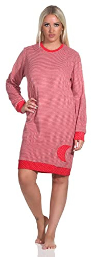Normann Damen Frottee Nachthemd mit Bündchen im Tupfen- und Ringeldesign - auch in Übergrössen, Farbe:Ringel, Größe:40/42