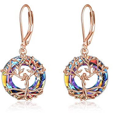 Baum des Lebens Ohrringe Sterling Silber mit Kristallen, Geburtstagsschmuck Geschenke für Frauen Damen (Vulkanisch)