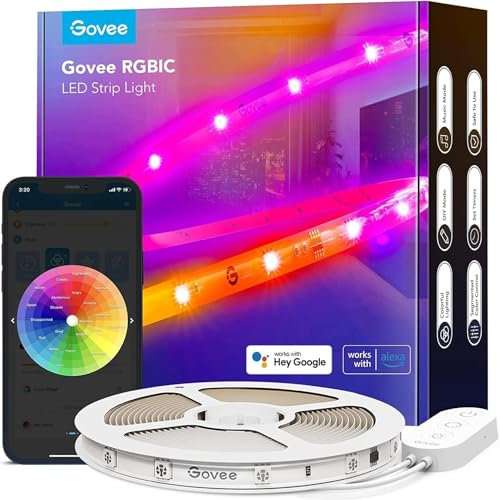 Govee Tira LED 5M, RGBIC Pro Luces LED WiFi Funcionan con Alexa y Google Assistant, Tiras Inteligentes de Control de App, DIY, Sync de Música para Dormitorio, TV y Navidad