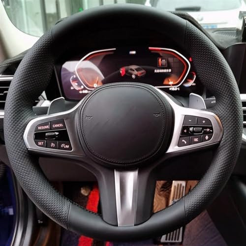 ROANNY Lenkradbezug Auto Lenkradabdeckung Schwarz Echtes Leder Für G30 G31 G32 G20 G21 G14 G15 G16 X3 G01 X4 G02 X5 G05 (Color : Black Thread)
