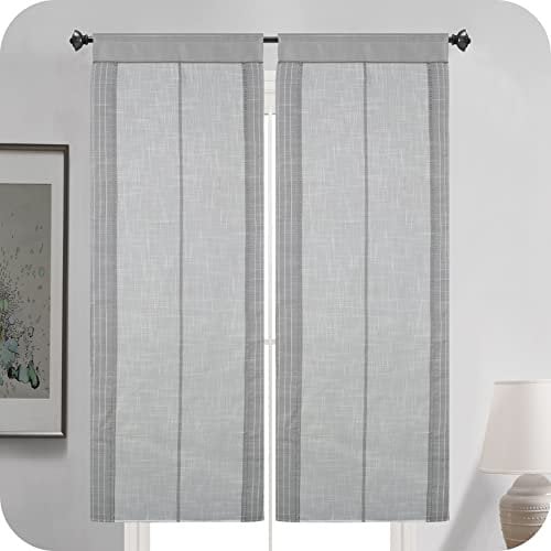 GIRASOLE HOME® Coppia Tende Filtranti in Simil Lino Tenda per Cucina e Interni 2 Pannelli con Tasca (Grigio, 60x235cm)