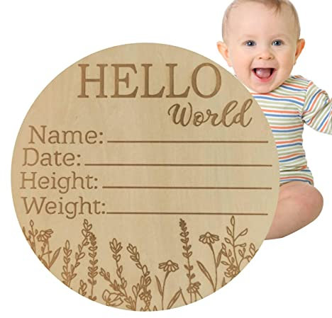 LINGJIONG nacimiento, placa anuncio madera para recién nacidos para el hospital – Placa anuncio nacimiento para recuerdo baby shower