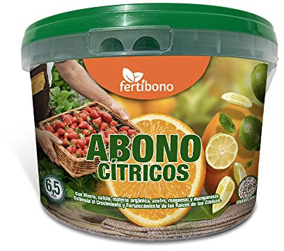FERTIBONO Abono Citricos Premium para Limonero y Naranjos, 20-5-10 con Hierro, Calcio, Mat. Orgánica, Azufre, Magnesio y Manganeso - Evita Amarillo en Hojas, Fortalece Raíces y Mejora Frutos (6,5Kg)