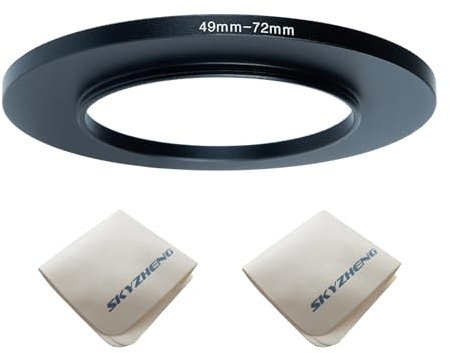 49 mm Objektiv auf 72 mm Kameraobjektivadapter, 49 mm auf 72 mm Step-Up-Ring-Adapterring für alle Marken von UV-ND-CPL, mit Premium-Objektiv-Reinigungstuch, 2 Stück (49 mm-72 mm)
