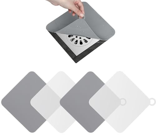 Scettar 4 Pcs Tapa Desague Ducha, 15x15cm Cubierta de Desagüe de Ducha para el Baño, Cocina o Patio,Filtro de Fregadero para Bloquear cucarachas desagües et Olor,Silicona para baño