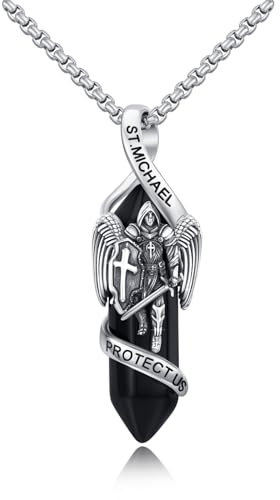 Erzengel Michael Halskette 925 Sterling Silber Heiliger Michael Halskette mit Heilkristall Krieger Beschütze uns Amulett Schmuck Geschenk für Männer Frauen 20+2 Zoll