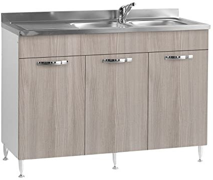 Toscohome Mobile sottolavello con 3 ante e lavello incluso colore olmo 120 cm