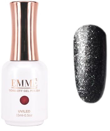 CÔEM - Premium Gel UV Nagellack langanhaltend für UV-Lampe - Gellack Shellac über 400 Farben (Glitzer, Metallic, Schimmernd) Nail Polish schnelltrocknend - Gelnagellack 15ml GP322 schwarz/glitzer