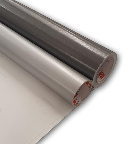 FOLIESTA 52,61€/qm Oracal 975 BR Autofolie Carwrapping Folie Gebürstet Brushed Silber & Graphit 3D Verklebung Deutsche Markenfolie (090 Silber gebürstet, 152cm x 25cm)