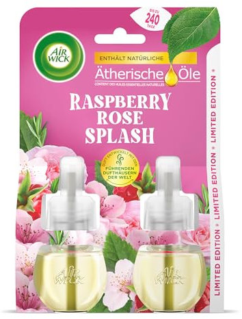 Air Wick Duftölflakon Nachfüller DUO Raspberry Rose Splash – Fruchtiger Raumduft – 2er Duftöl Set – Lufterfrischer für die Wohnung