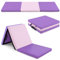 GYMAX Tapis d'Exercice Pliable à 3 Volets, Tapis de Gymnastique Portable, Housse en Cuir Artificiel, Fermeture Auto-Agrippante, Poignées de Transport, pour Yoga/Étirements/Arts Martiaux (Rose+Violet)