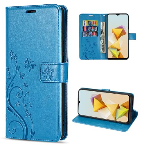 betterfon Hülle Kompatibel mit ZTE Blade A73 5G | Premium PU Leder Handyhülle Wallet Case für Blade A73 5G | Schutzhülle Blumen Klapphülle Handyhülle | Blau