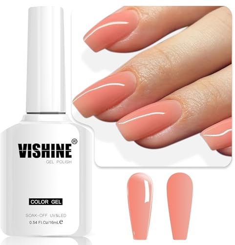 Vishine Sheer Peach Jelly Gel Nail Polish, 16ml Coral Peach Pink Jelly Nail Polish Translucent UV Light Cure Gel Polish for Nail Art DIY Manicure and Pedicure at Home Color E025