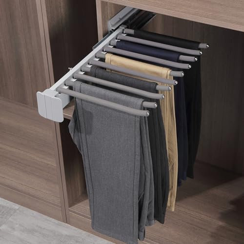 ANXJLEO Hosenbügel Ausziehbarer, Hosenaufhängung Platzsparend, Kleiderstange Ausziehbar mit rutschfeste Beflockung für 10 Hosen, Edelstahl Hosenaufhängung für Kleiderschrank (Grau), 10089256769250